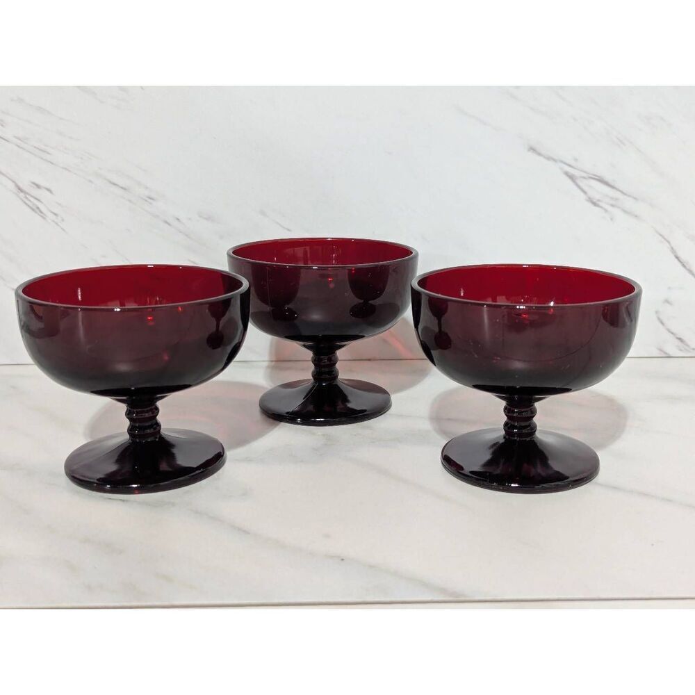 Vintage Royal Ruby Anchor Hocking Sherbet Glasses 3-Pieces